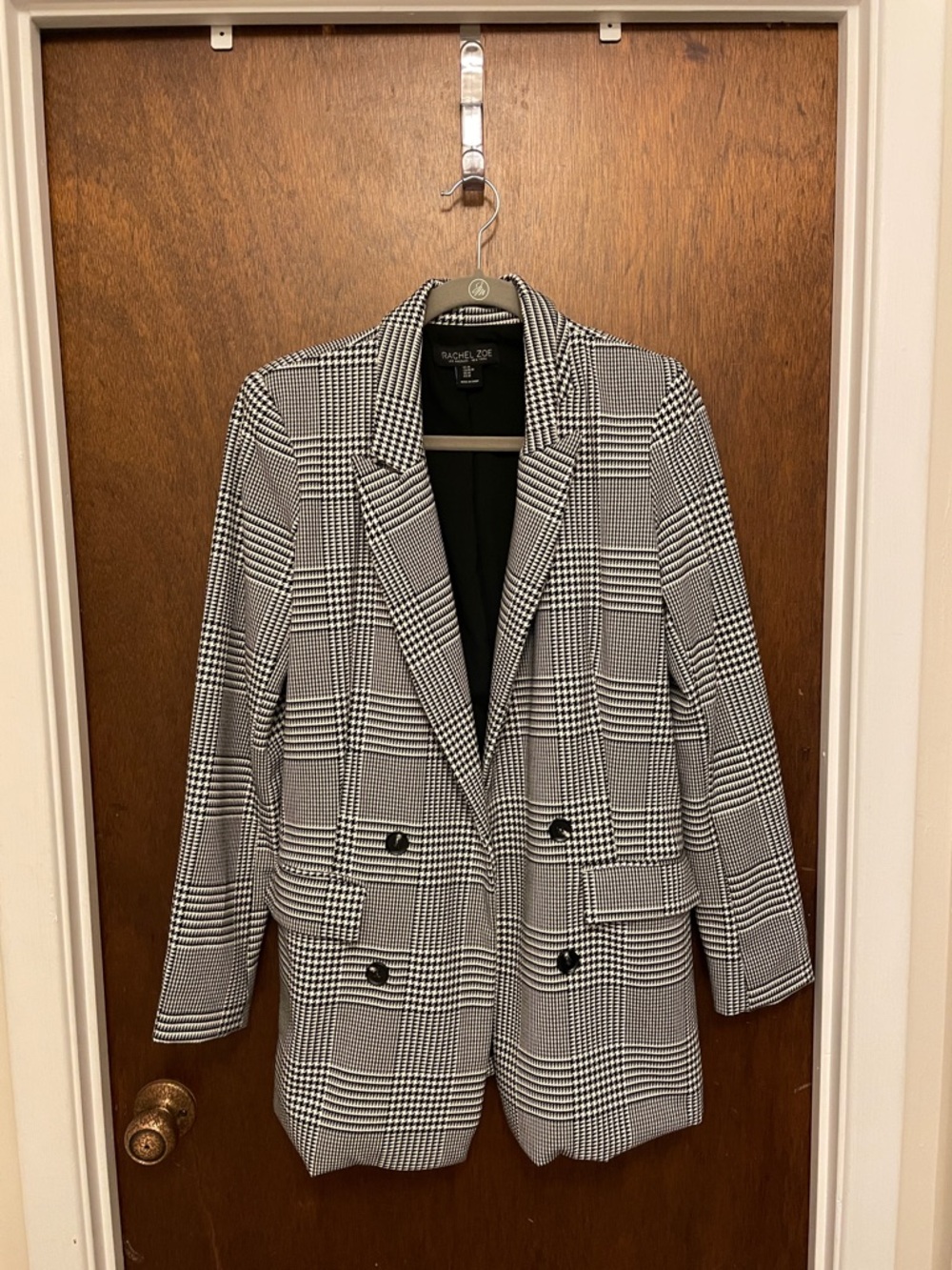 Rachel Zoe Black and White Glen Plaid Double-Breasted Blazer